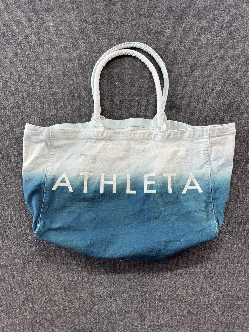 Athleta Tote Bag Womens Large Blue Ombre Cotton Beach Shoulder Rope Handles Logo